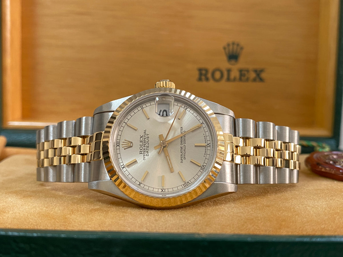 Rolex Steel and Yellow Gold Datejust 31 - L serial - Fluted Bezel - Silver Index Dial - Jubilee Bracelet - 68273