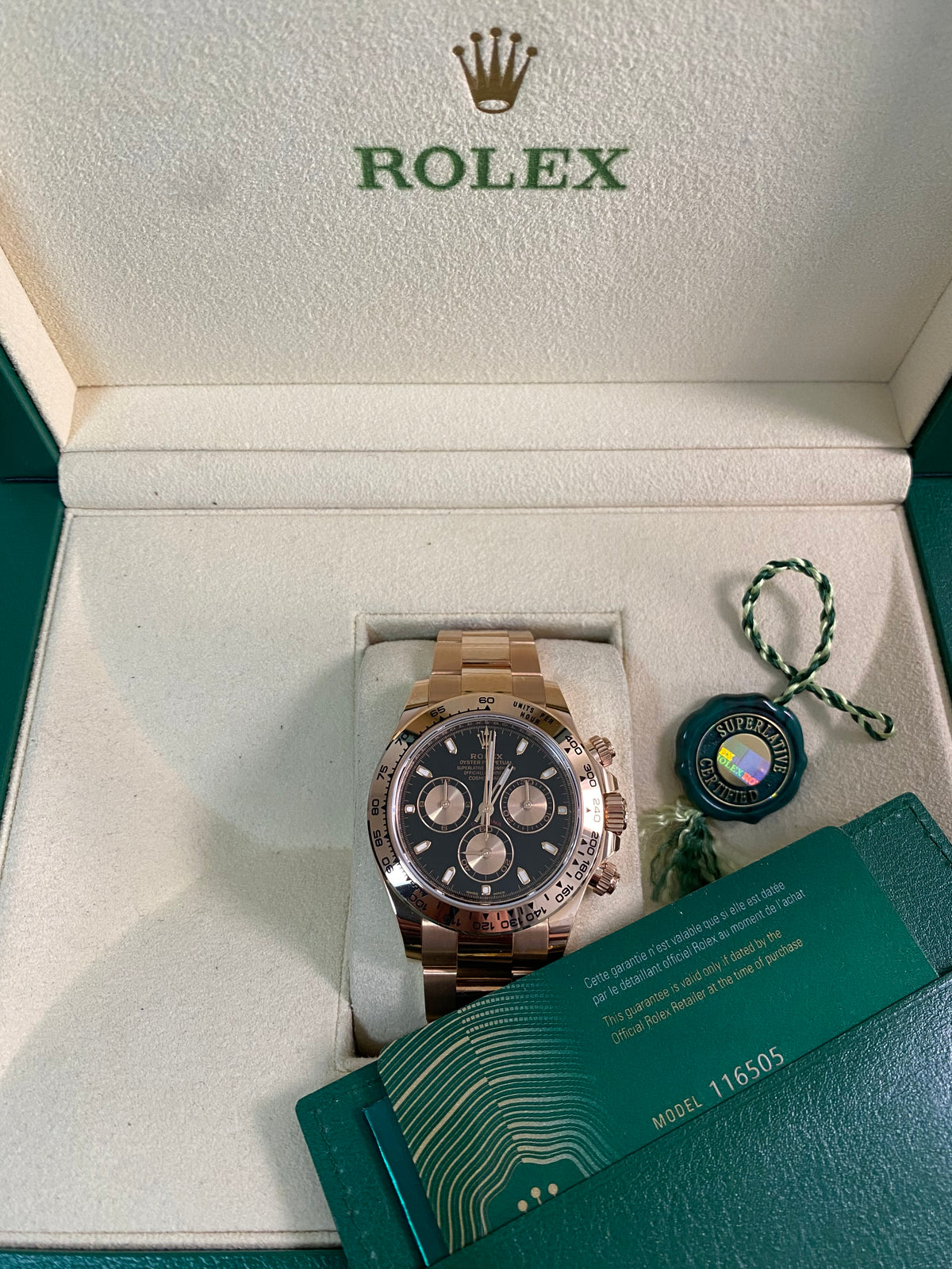 Rolex Everose Gold Cosmograph Daytona - 2021 - Black Index Dial - 116505 *FULL SET*