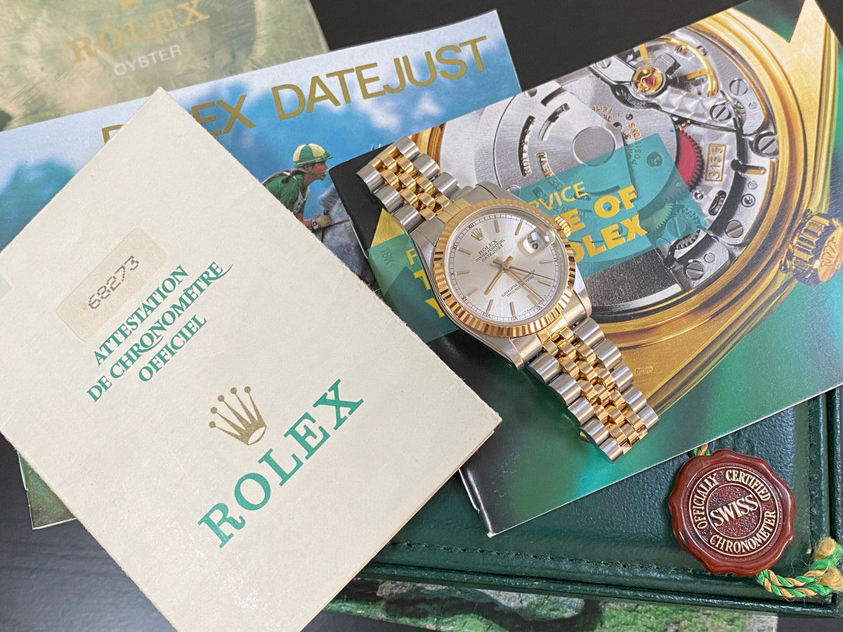 Rolex Steel and Yellow Gold Datejust 31 - L serial - Fluted Bezel - Silver Index Dial - Jubilee Bracelet - 68273