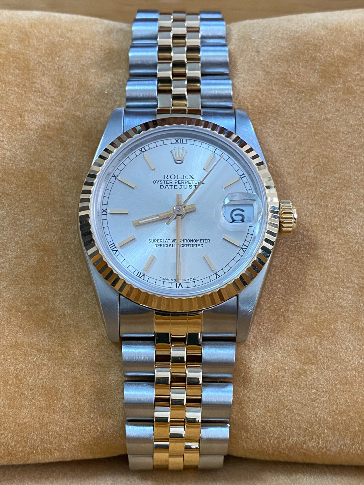 Rolex Steel and Yellow Gold Datejust 31 - L serial - Fluted Bezel - Silver Index Dial - Jubilee Bracelet - 68273