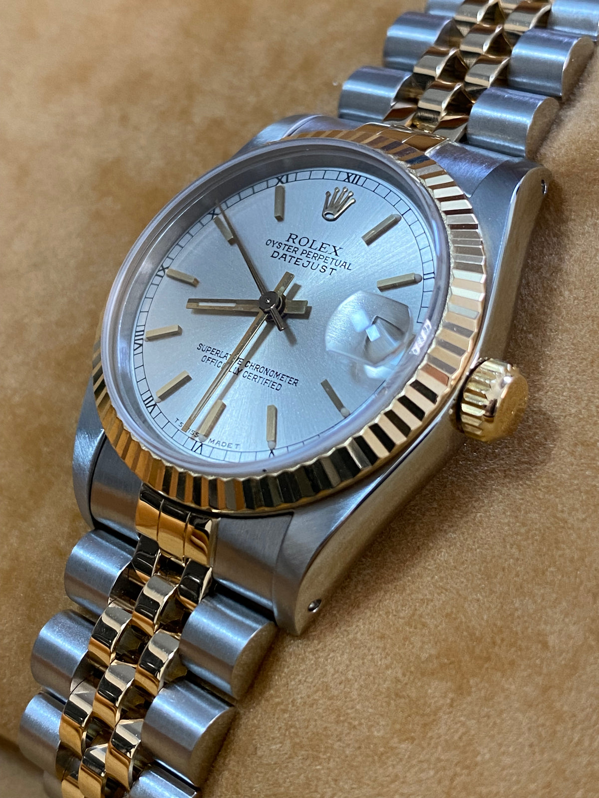 Rolex Steel and Yellow Gold Datejust 31 - L serial - Fluted Bezel - Silver Index Dial - Jubilee Bracelet - 68273