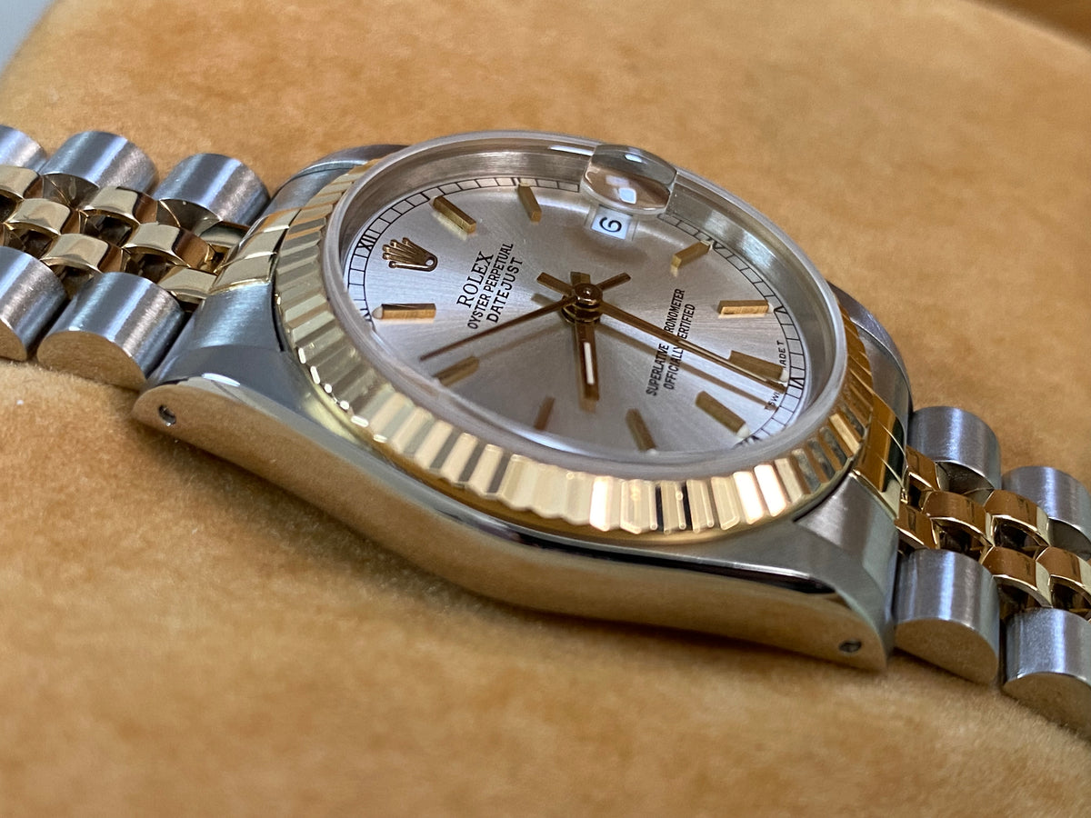 Rolex Steel and Yellow Gold Datejust 31 - L serial - Fluted Bezel - Silver Index Dial - Jubilee Bracelet - 68273