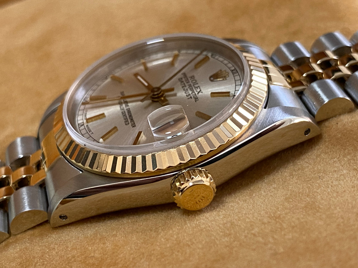 Rolex Steel and Yellow Gold Datejust 31 - L serial - Fluted Bezel - Silver Index Dial - Jubilee Bracelet - 68273