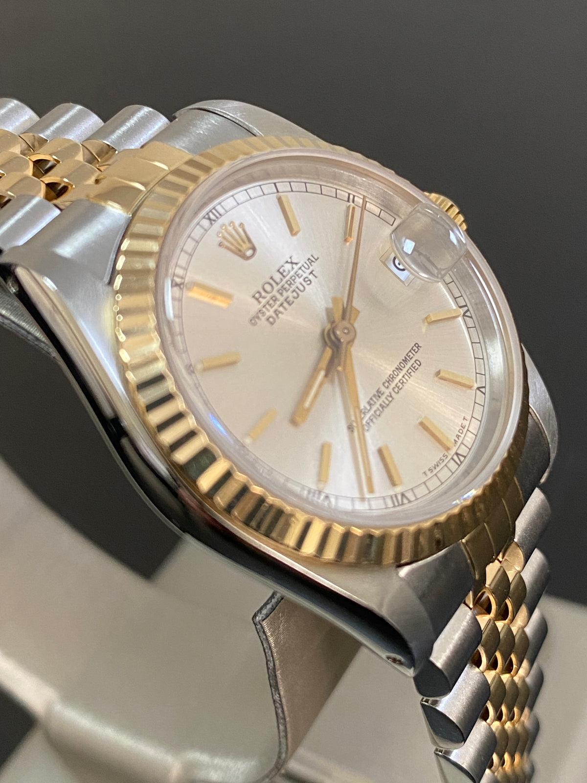 Rolex Steel and Yellow Gold Datejust 31 - L serial - Fluted Bezel - Silver Index Dial - Jubilee Bracelet - 68273