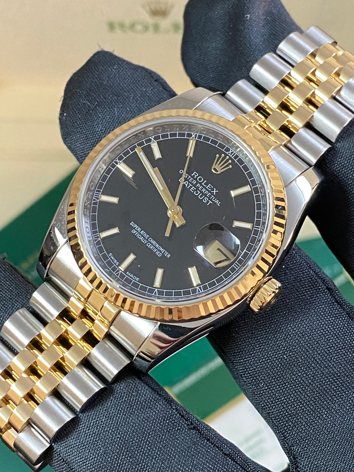 Rolex Steel and Yellow Gold Datejust 36 - G serial - Fluted Bezel - Black Index Dial - Jubilee Bracelet - 116233 *OPEN CARD*