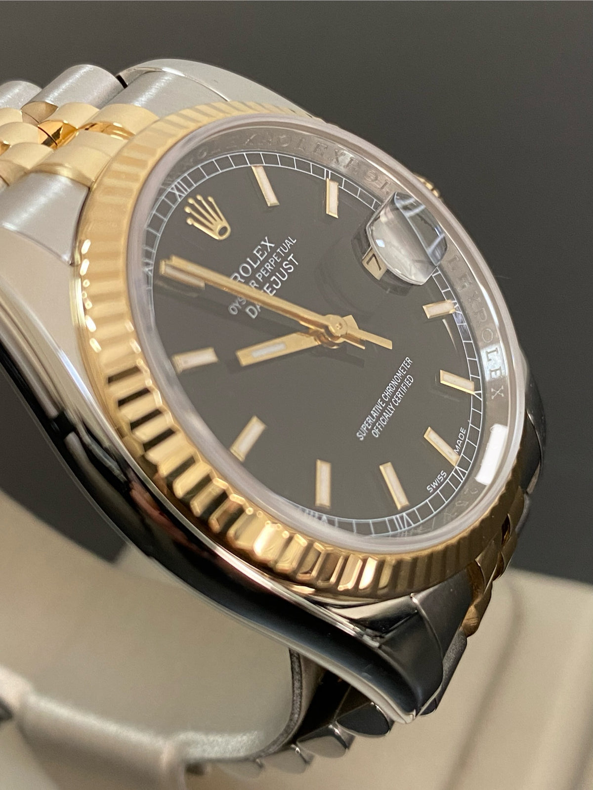 Rolex Steel and Yellow Gold Datejust 36 - G serial - Fluted Bezel - Black Index Dial - Jubilee Bracelet - 116233 *OPEN CARD*