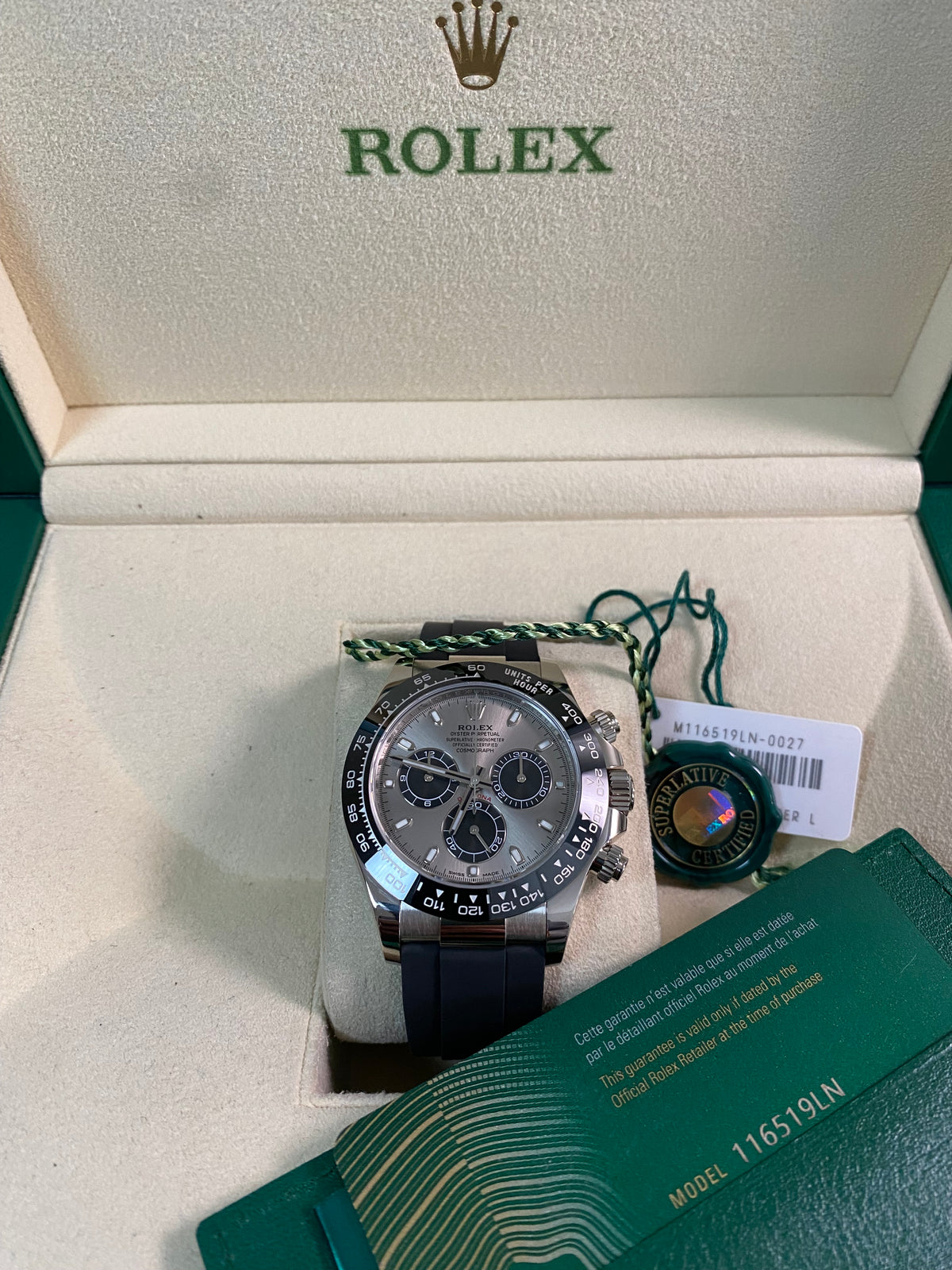 Rolex White Gold Cosmograph Daytona - 2021 - "Ghost" Dial - Ceramic Bezel - Oysterflex - 116519LN *FULL SET*