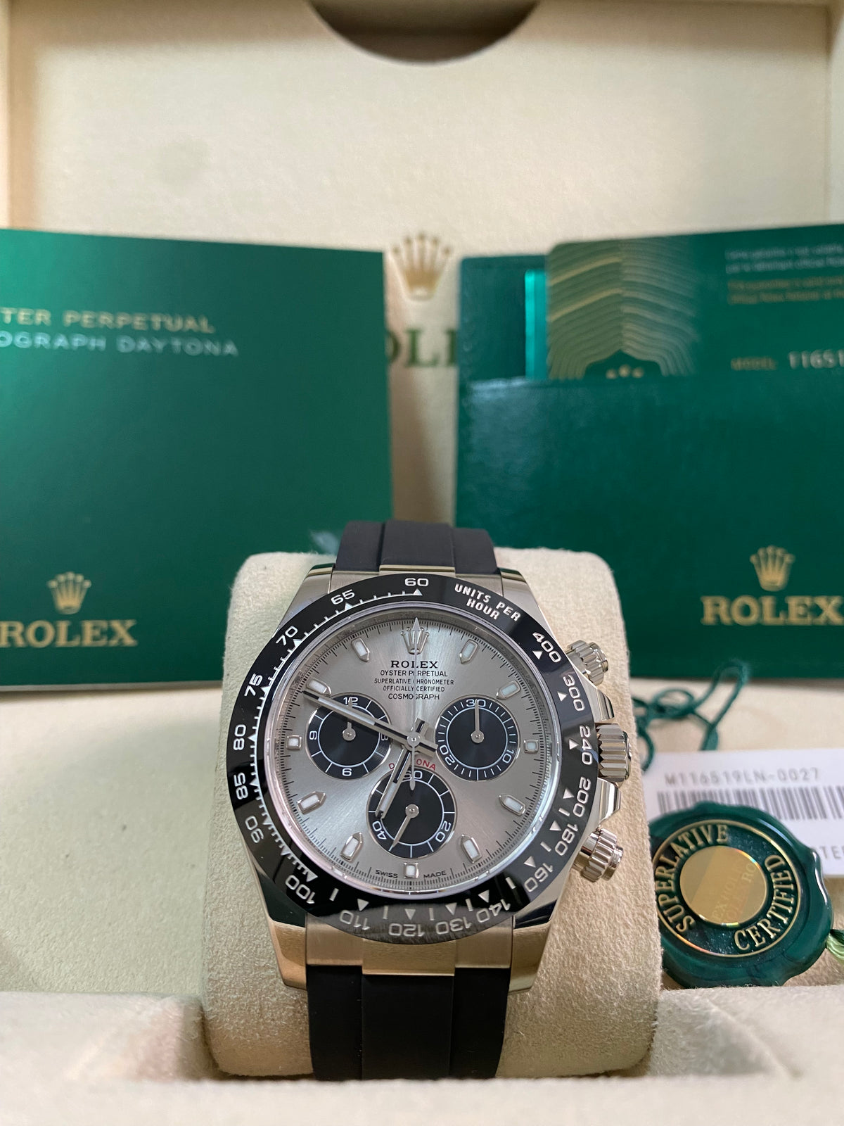 Rolex White Gold Cosmograph Daytona - 2021 - "Ghost" Dial - Ceramic Bezel - Oysterflex - 116519LN *FULL SET*