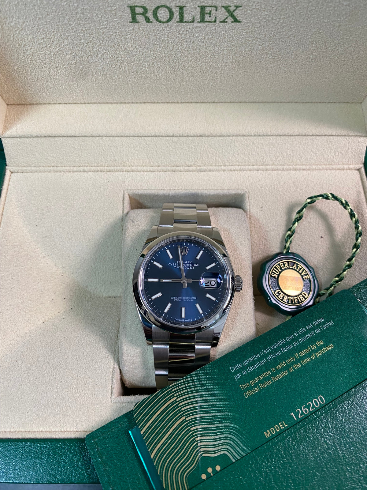 Rolex Steel Datejust 36 - 2021 - Domed Bezel - Blue Dial - Oyster Bracelet - 126200 *FULL SET*