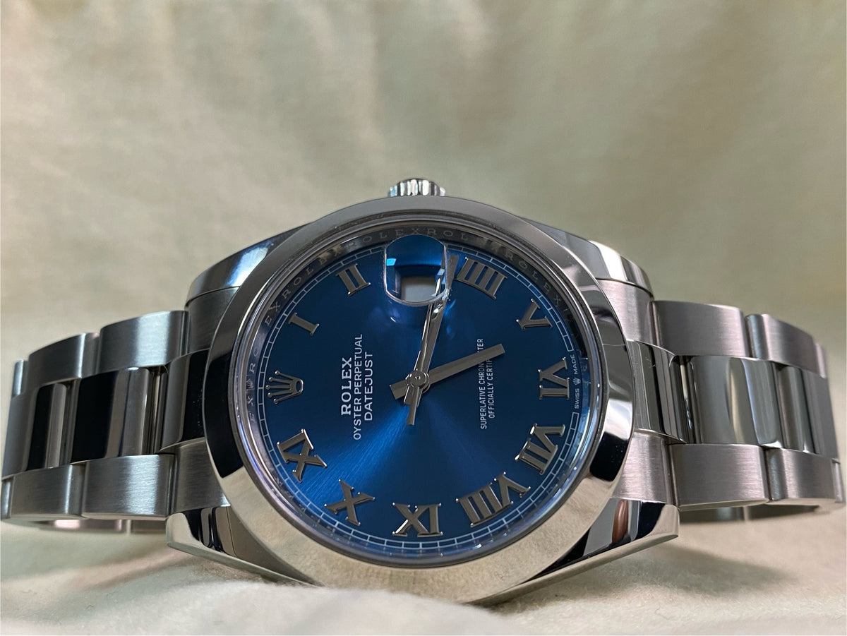 Rolex Steel Datejust 41 - 2021 - Smooth Bezel -Blue Roman Dial - Oyster Bracelet - 126300 *FULL SET*