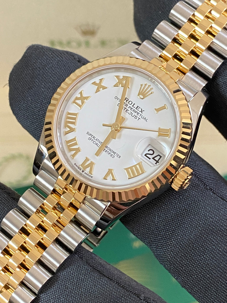 Rolex Steel and Yellow Gold Datejust 31 - 2024 - Fluted Bezel - White Roman Dial - Jubilee Bracelet - 278273 *FULL SET*