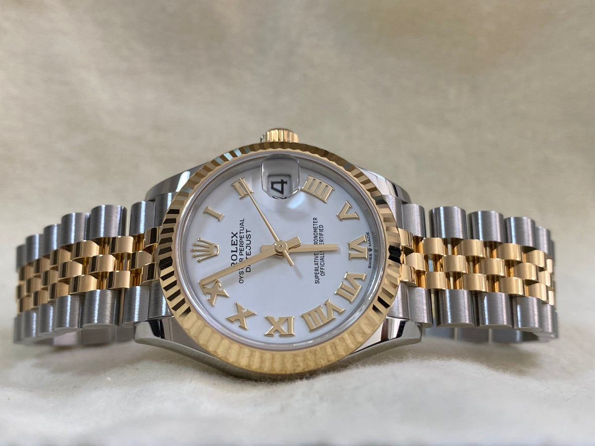 Rolex Steel and Yellow Gold Datejust 31 - 2024 - Fluted Bezel - White Roman Dial - Jubilee Bracelet - 278273 *FULL SET*