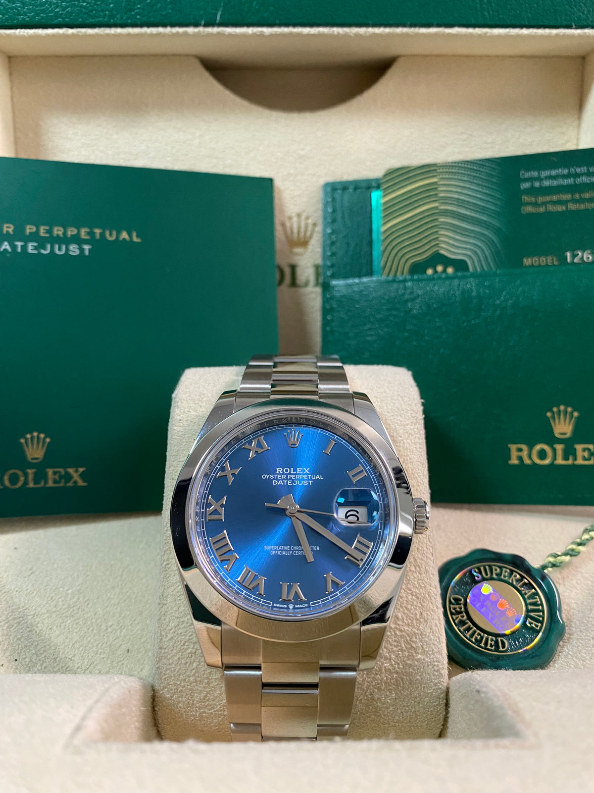 Rolex Steel Datejust 41 - 2021 - Smooth Bezel -Blue Roman Dial - Oyster Bracelet - 126300 *FULL SET*