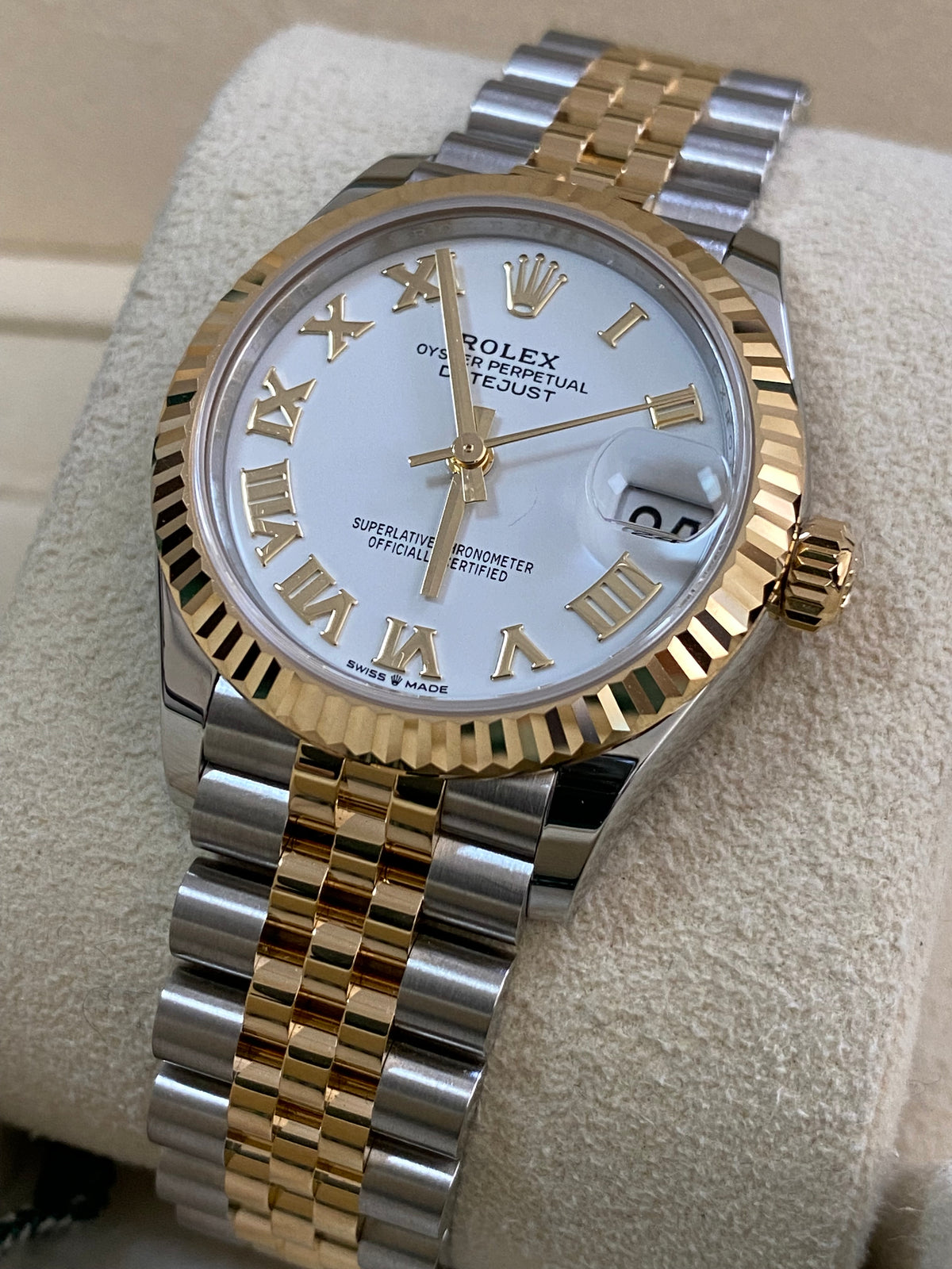 Rolex Steel and Yellow Gold Datejust 31 - 2024 - Fluted Bezel - White Roman Dial - Jubilee Bracelet - 278273 *FULL SET*