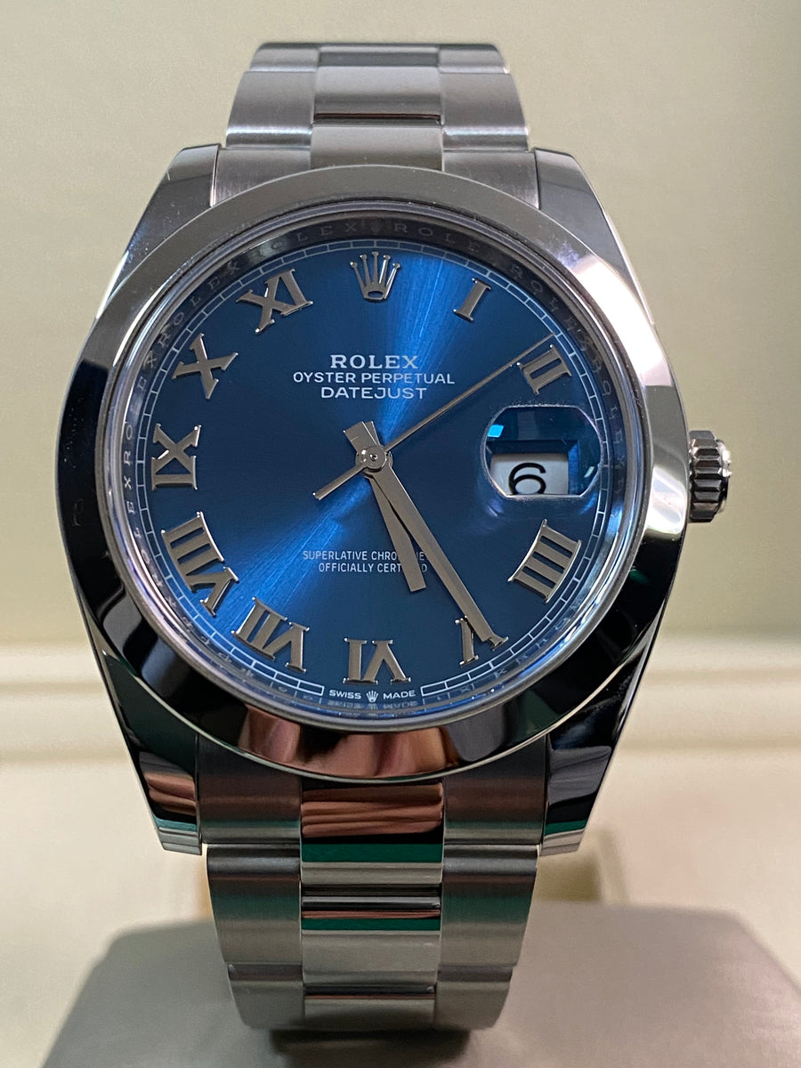 Rolex Steel Datejust 41 - 2021 - Smooth Bezel -Blue Roman Dial - Oyster Bracelet - 126300 *FULL SET*