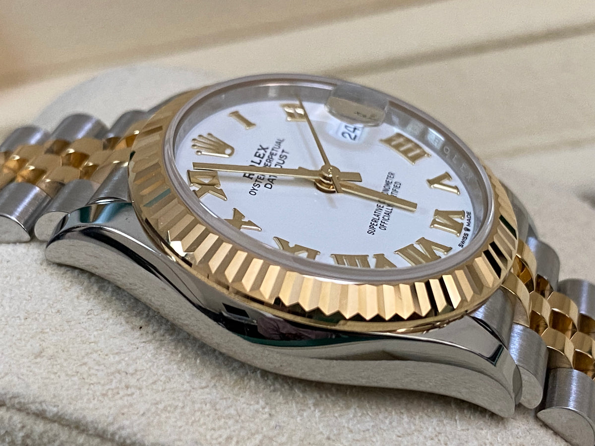 Rolex Steel and Yellow Gold Datejust 31 - 2024 - Fluted Bezel - White Roman Dial - Jubilee Bracelet - 278273 *FULL SET*