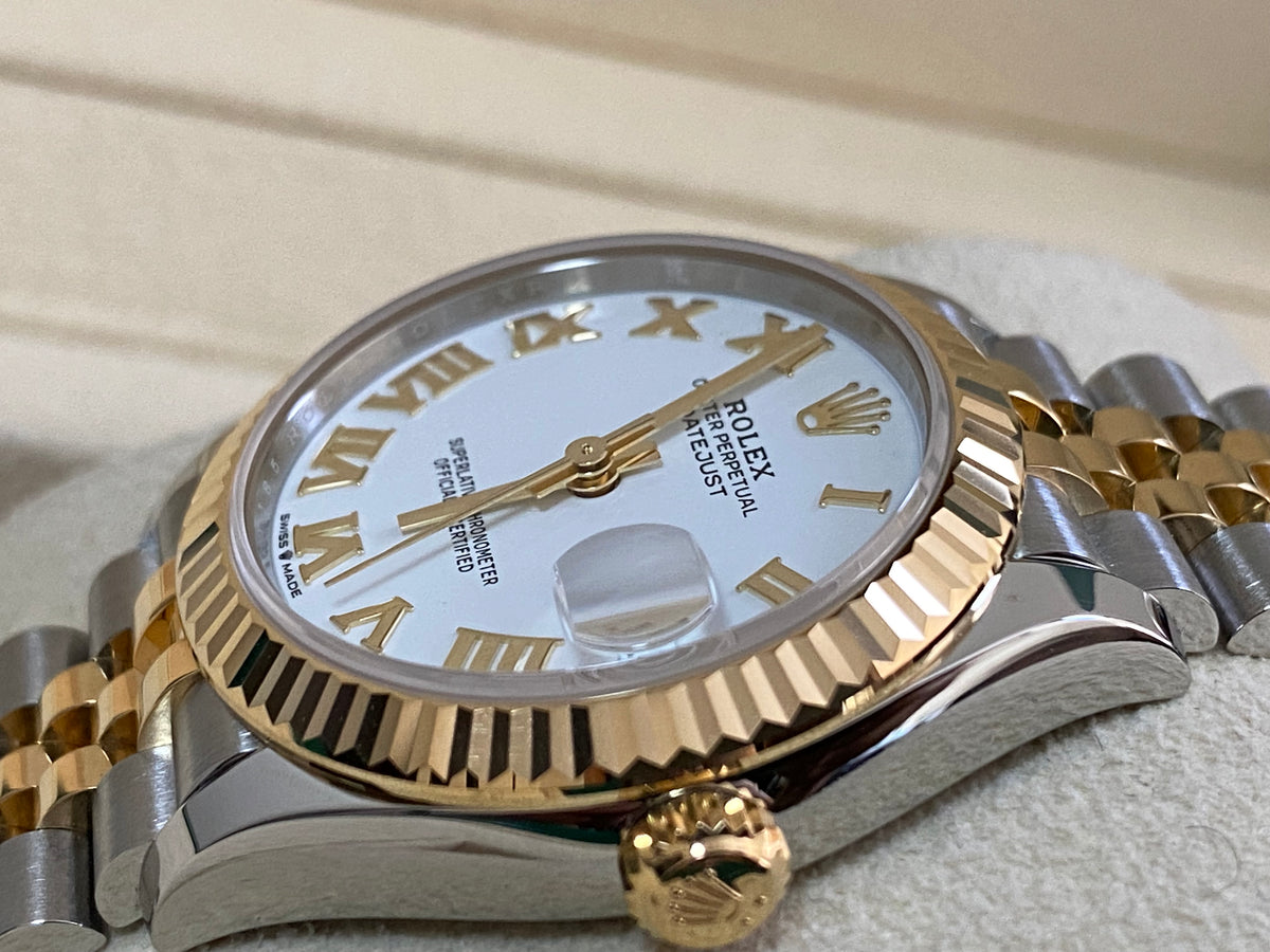 Rolex Steel and Yellow Gold Datejust 31 - 2024 - Fluted Bezel - White Roman Dial - Jubilee Bracelet - 278273 *FULL SET*