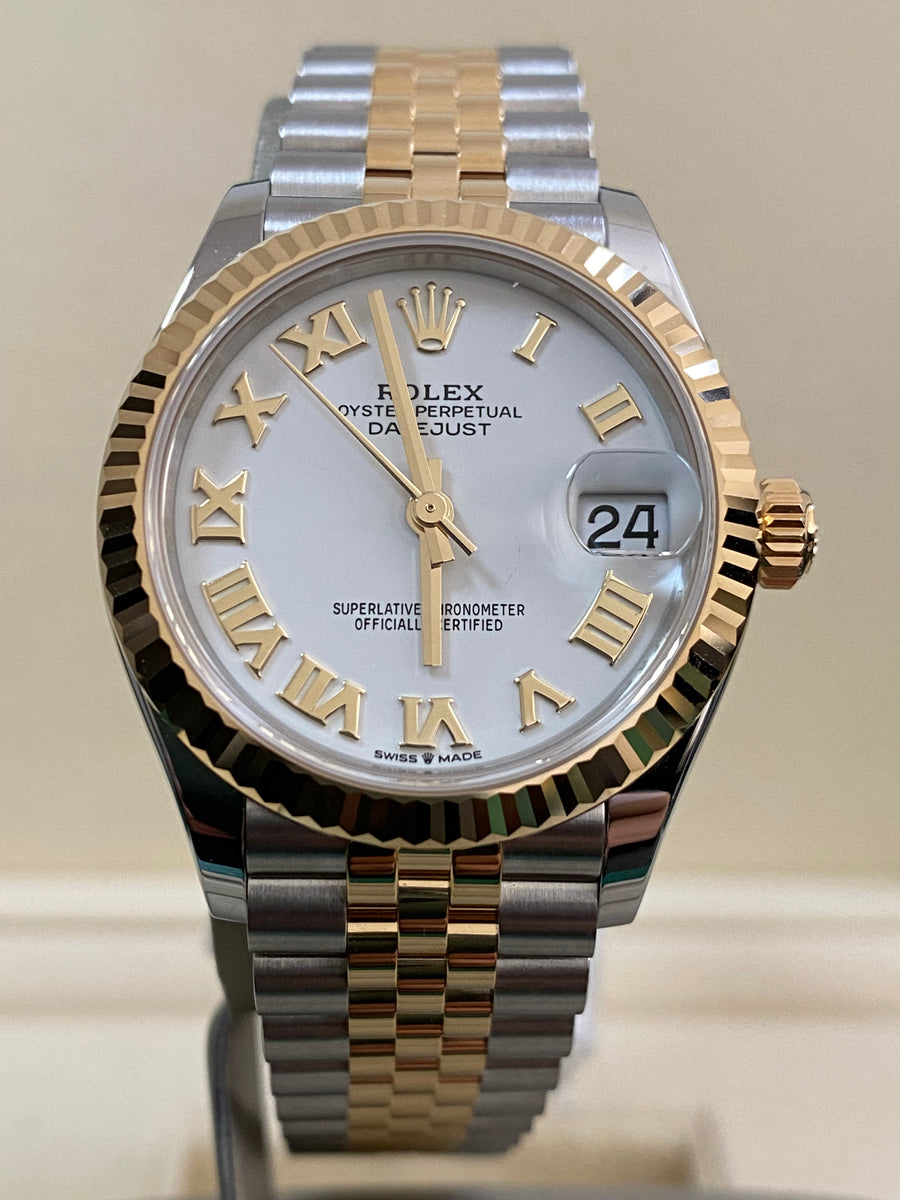 Rolex Steel and Yellow Gold Datejust 31 - 2024 - Fluted Bezel - White Roman Dial - Jubilee Bracelet - 278273 *FULL SET*