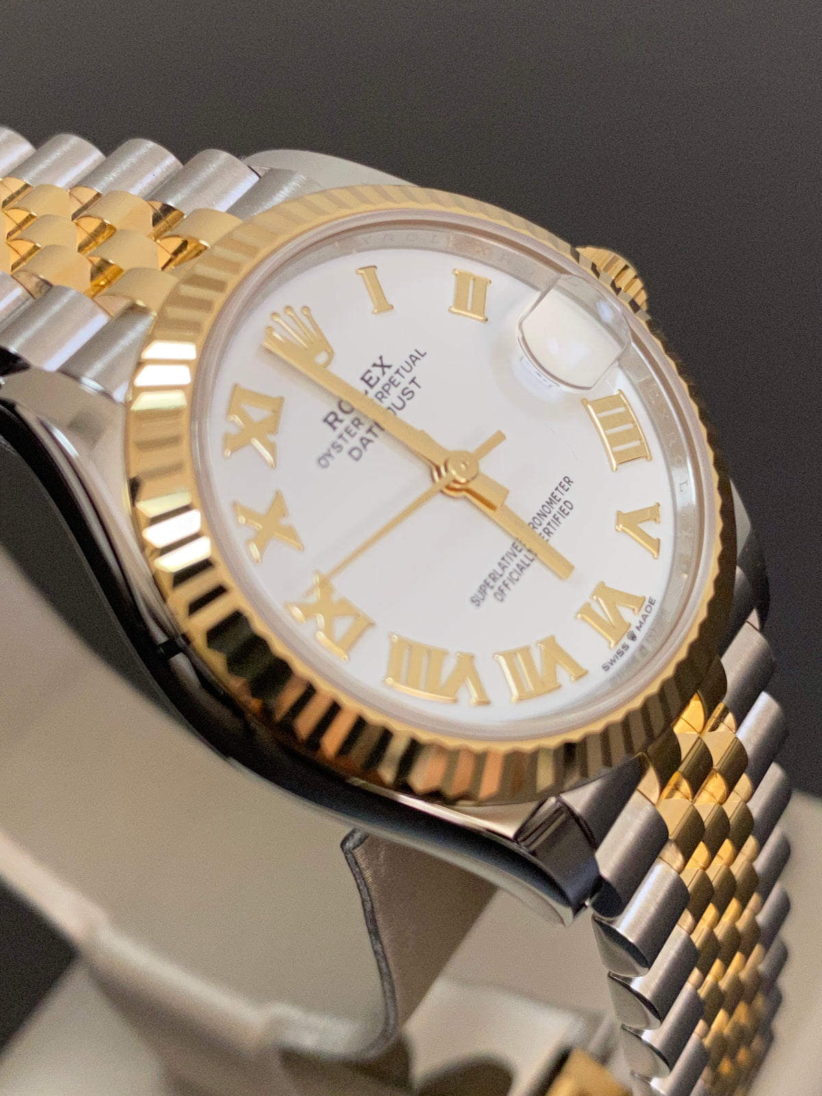 Rolex Steel and Yellow Gold Datejust 31 - 2024 - Fluted Bezel - White Roman Dial - Jubilee Bracelet - 278273 *FULL SET*