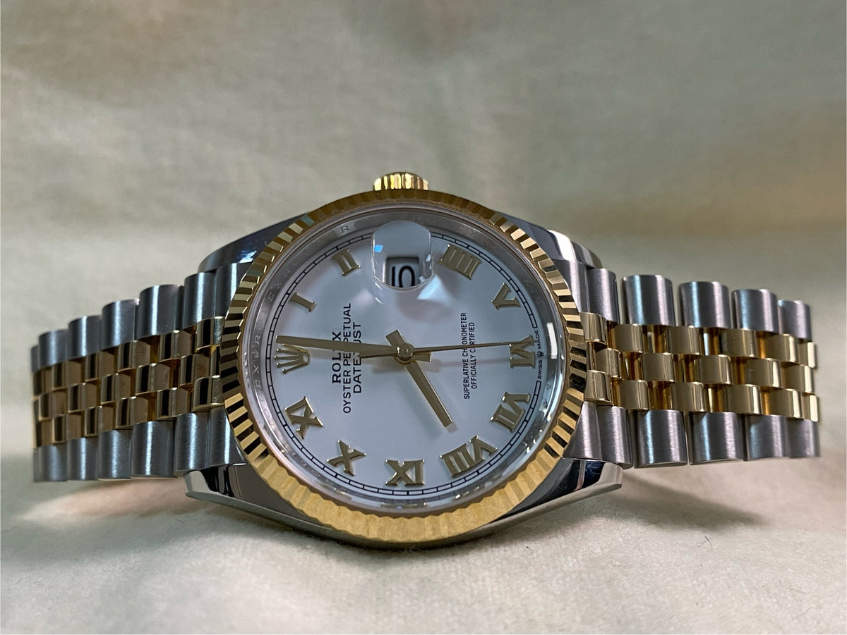 Rolex Yellow Gold Rolesor Datejust 36 - 2021 - White Roman Dial - Jubilee Bracelet - 126233 *FULL SET*