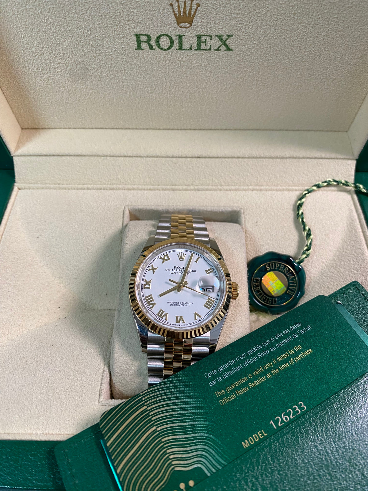 Rolex Yellow Gold Rolesor Datejust 36 - 2021 - White Roman Dial - Jubilee Bracelet - 126233 *FULL SET*