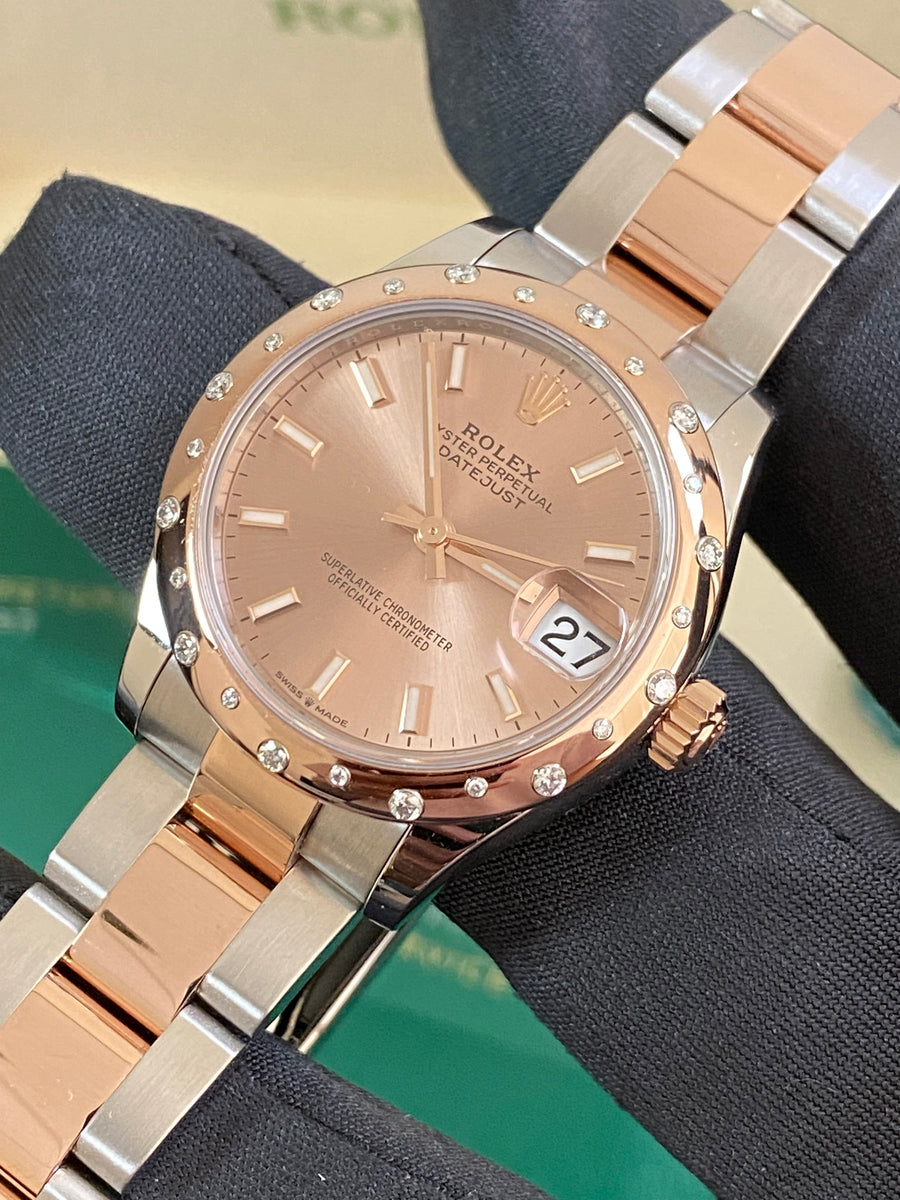 Rolex Steel and Everose Gold Datejust 31 - 2022 - Floating Diamond Bezel - Pink Index Dial - Oyster Bracelet - 278341RBR *FULL SET*