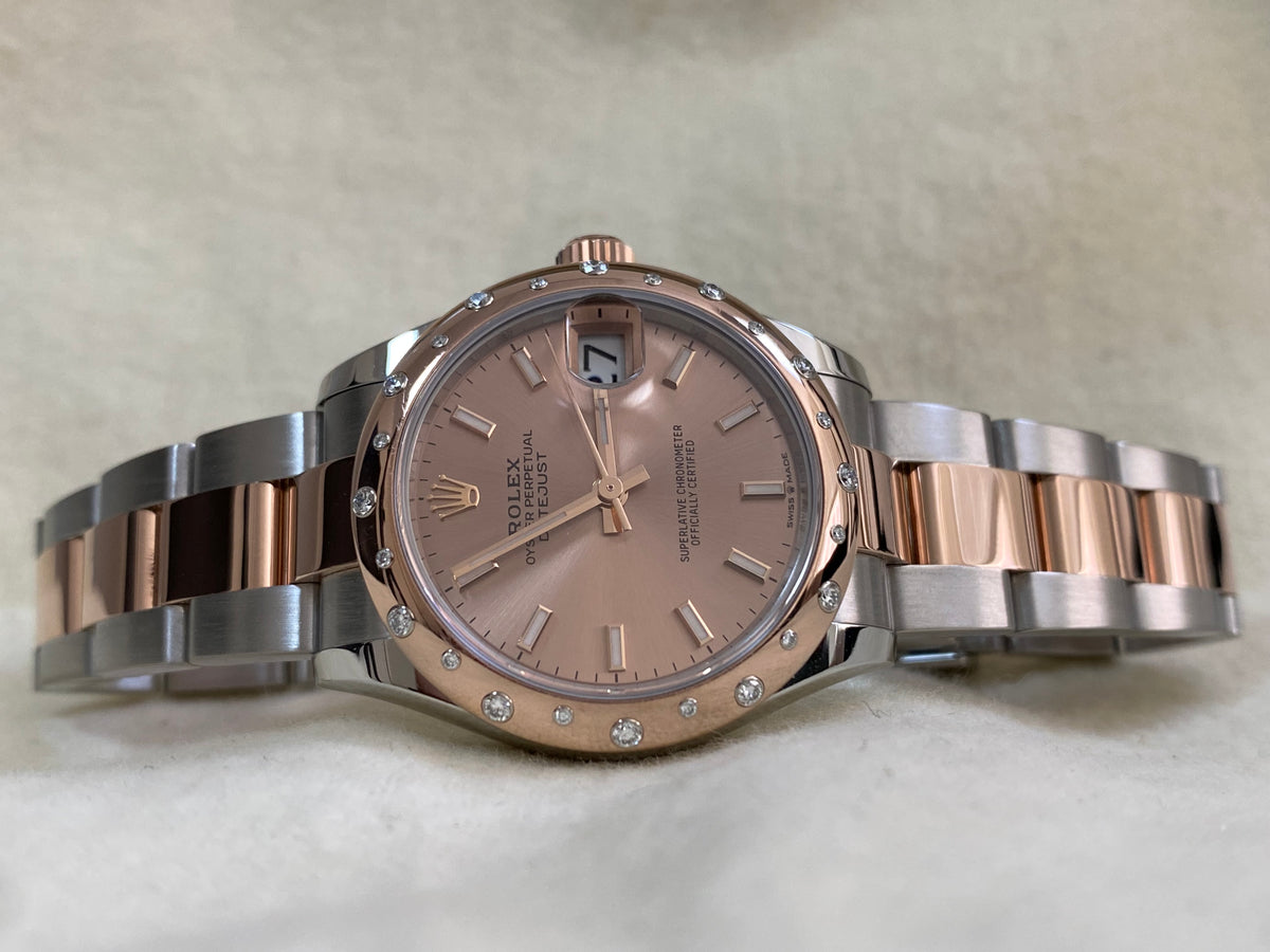 Rolex Steel and Everose Gold Datejust 31 - 2022 - Floating Diamond Bezel - Pink Index Dial - Oyster Bracelet - 278341RBR *FULL SET*