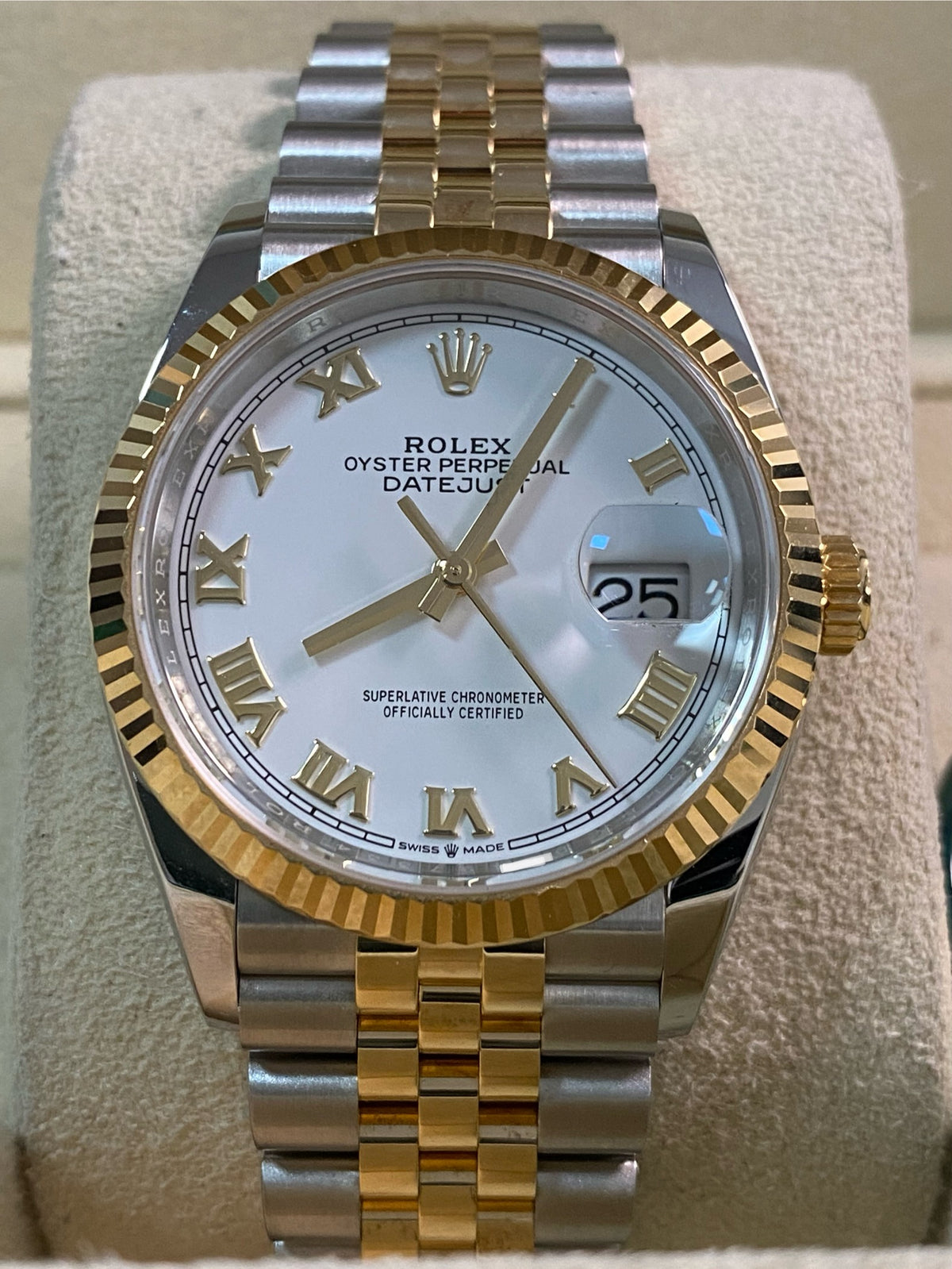 Rolex Yellow Gold Rolesor Datejust 36 - 2021 - White Roman Dial - Jubilee Bracelet - 126233 *FULL SET*