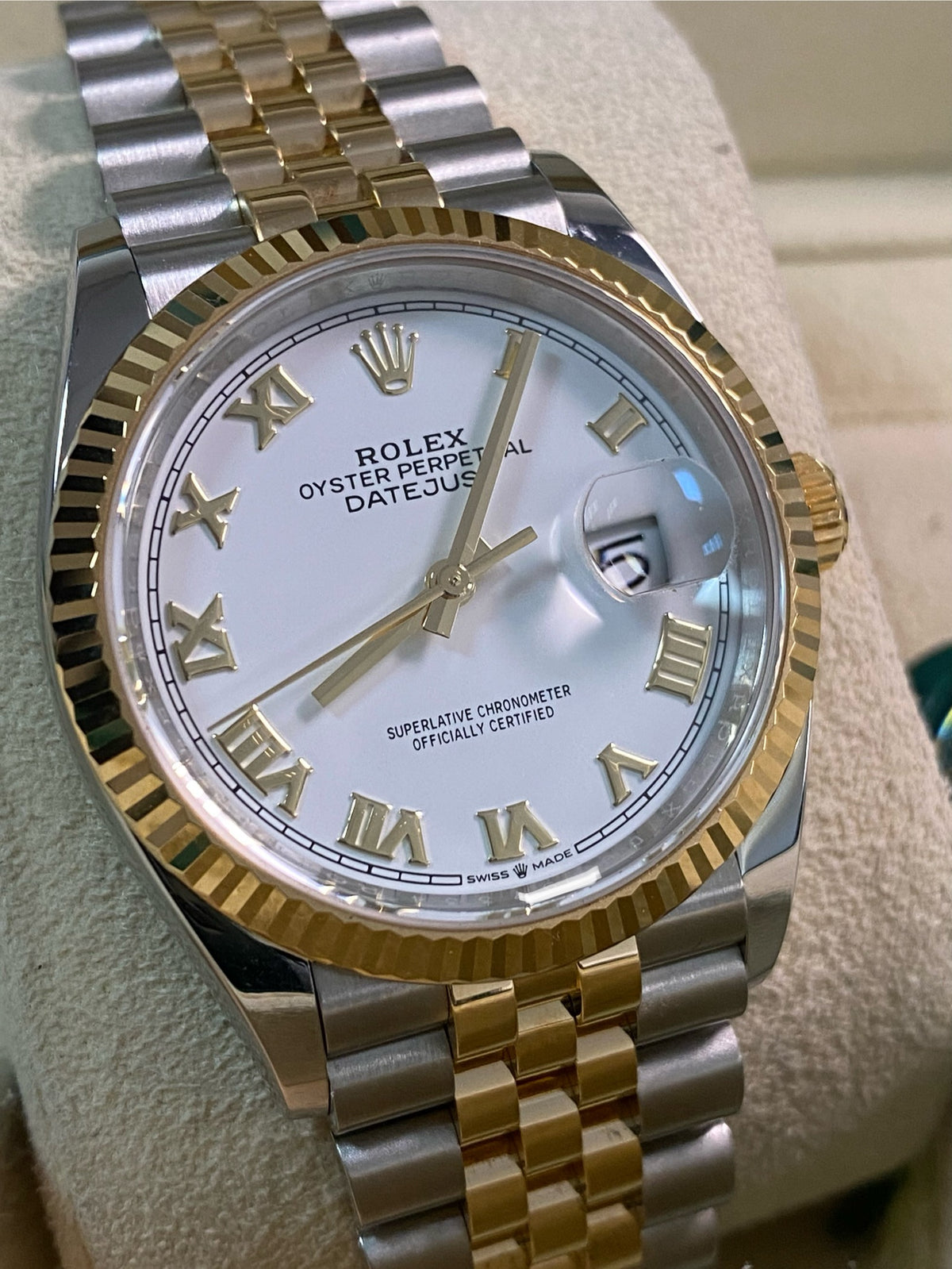 Rolex Yellow Gold Rolesor Datejust 36 - 2021 - White Roman Dial - Jubilee Bracelet - 126233 *FULL SET*