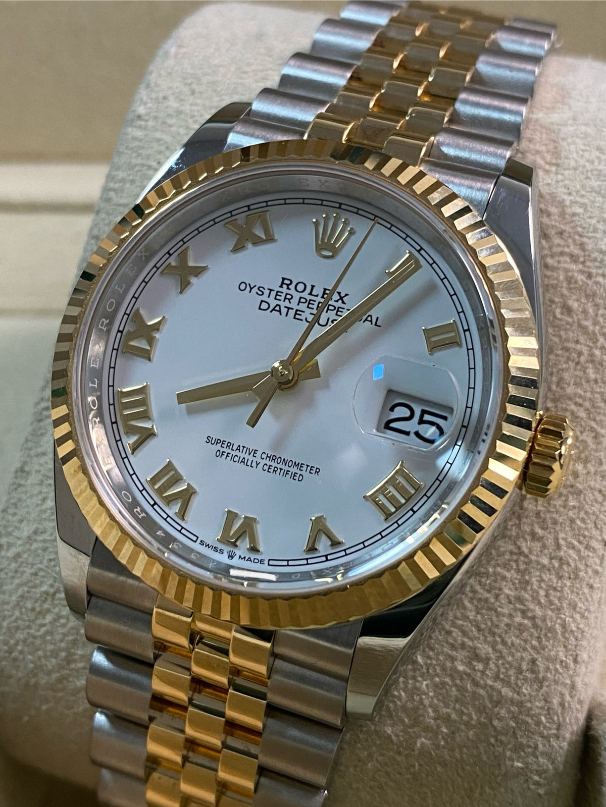 Rolex Yellow Gold Rolesor Datejust 36 - 2021 - White Roman Dial - Jubilee Bracelet - 126233 *FULL SET*