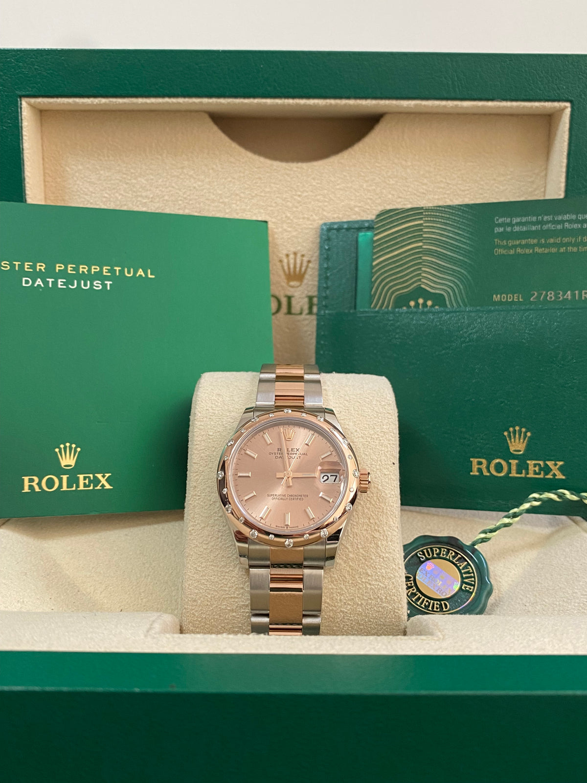 Rolex Steel and Everose Gold Datejust 31 - 2022 - Floating Diamond Bezel - Pink Index Dial - Oyster Bracelet - 278341RBR *FULL SET*