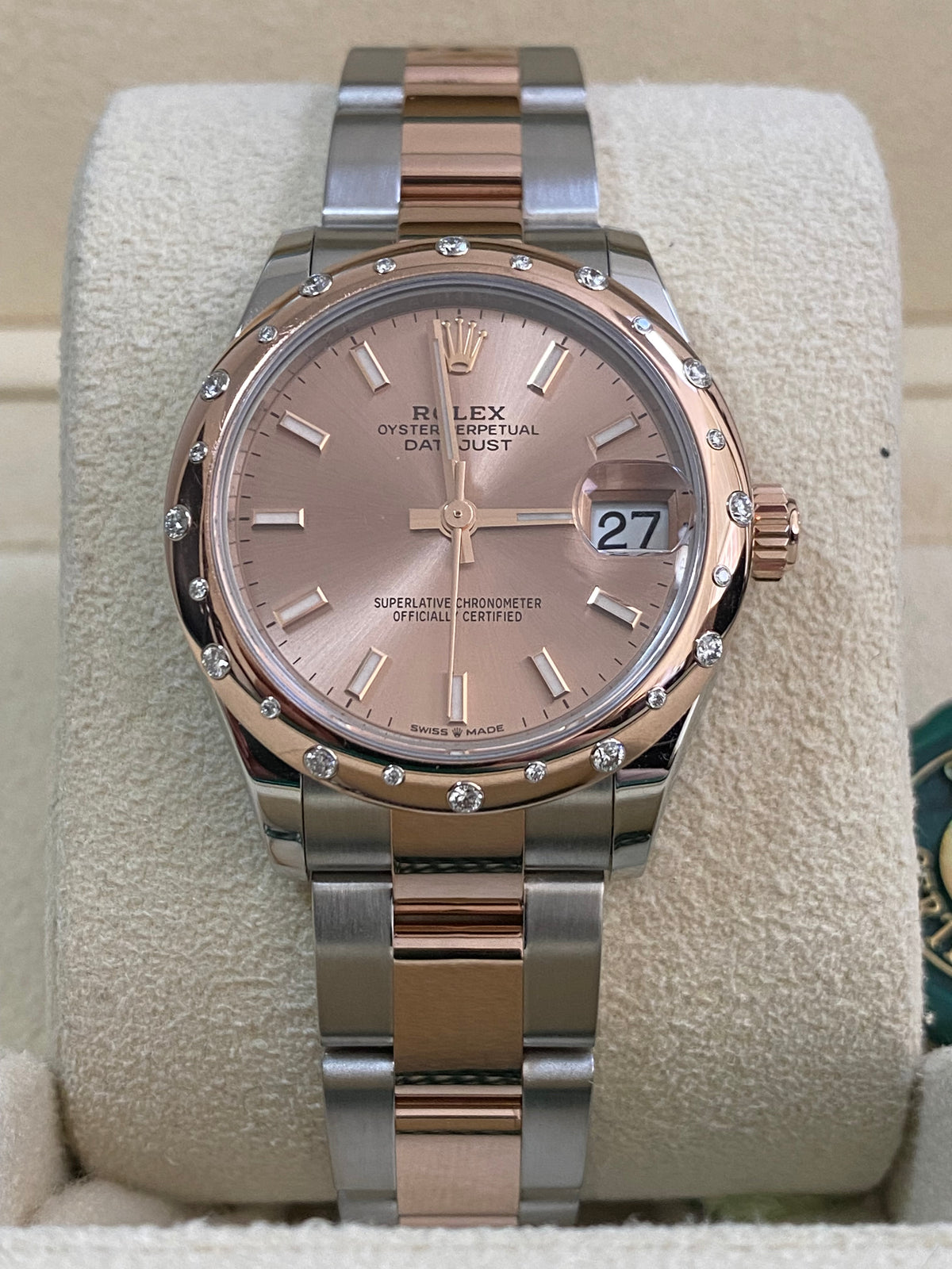 Rolex Steel and Everose Gold Datejust 31 - 2022 - Floating Diamond Bezel - Pink Index Dial - Oyster Bracelet - 278341RBR *FULL SET*