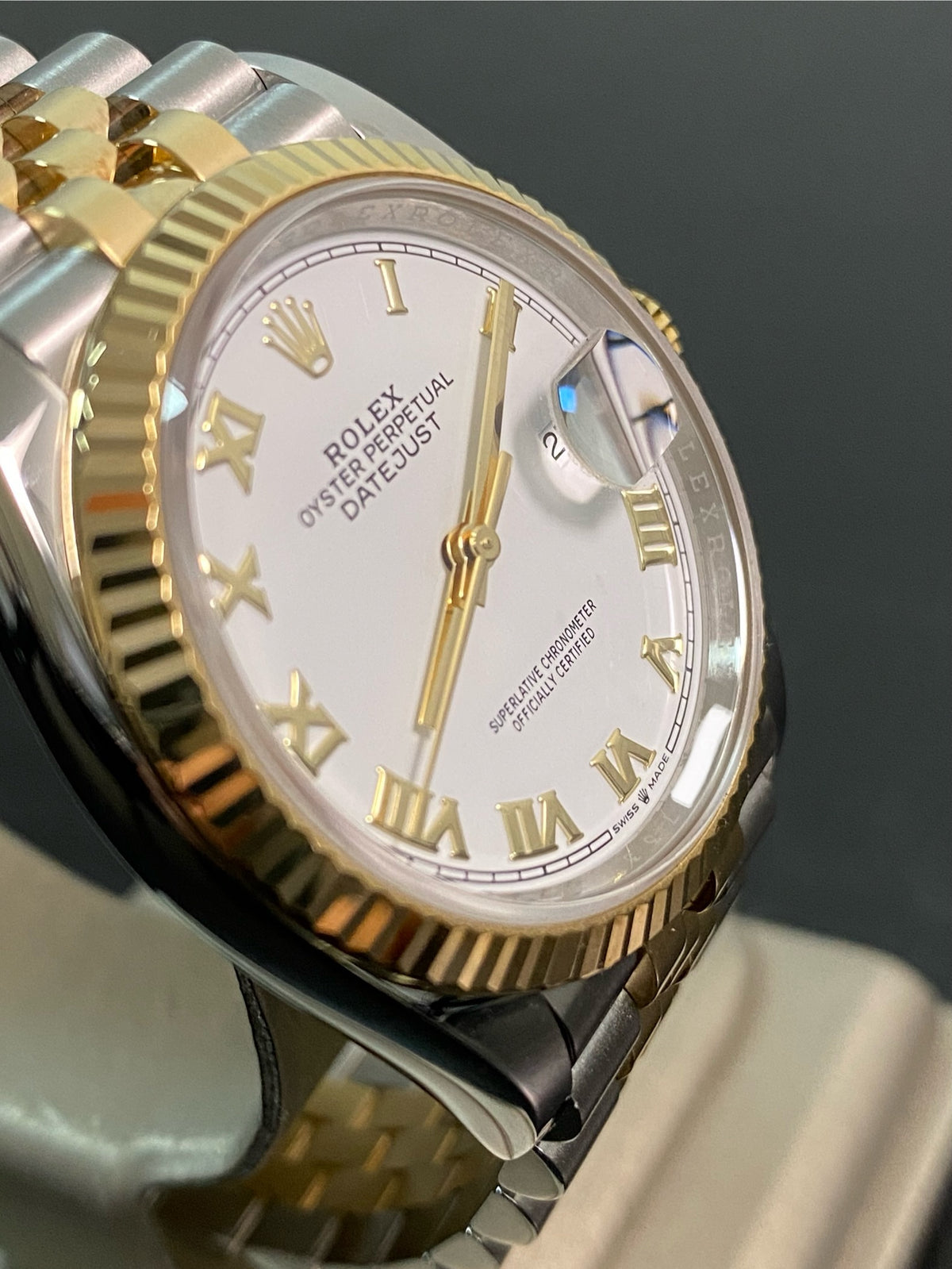 Rolex Yellow Gold Rolesor Datejust 36 - 2021 - White Roman Dial - Jubilee Bracelet - 126233 *FULL SET*