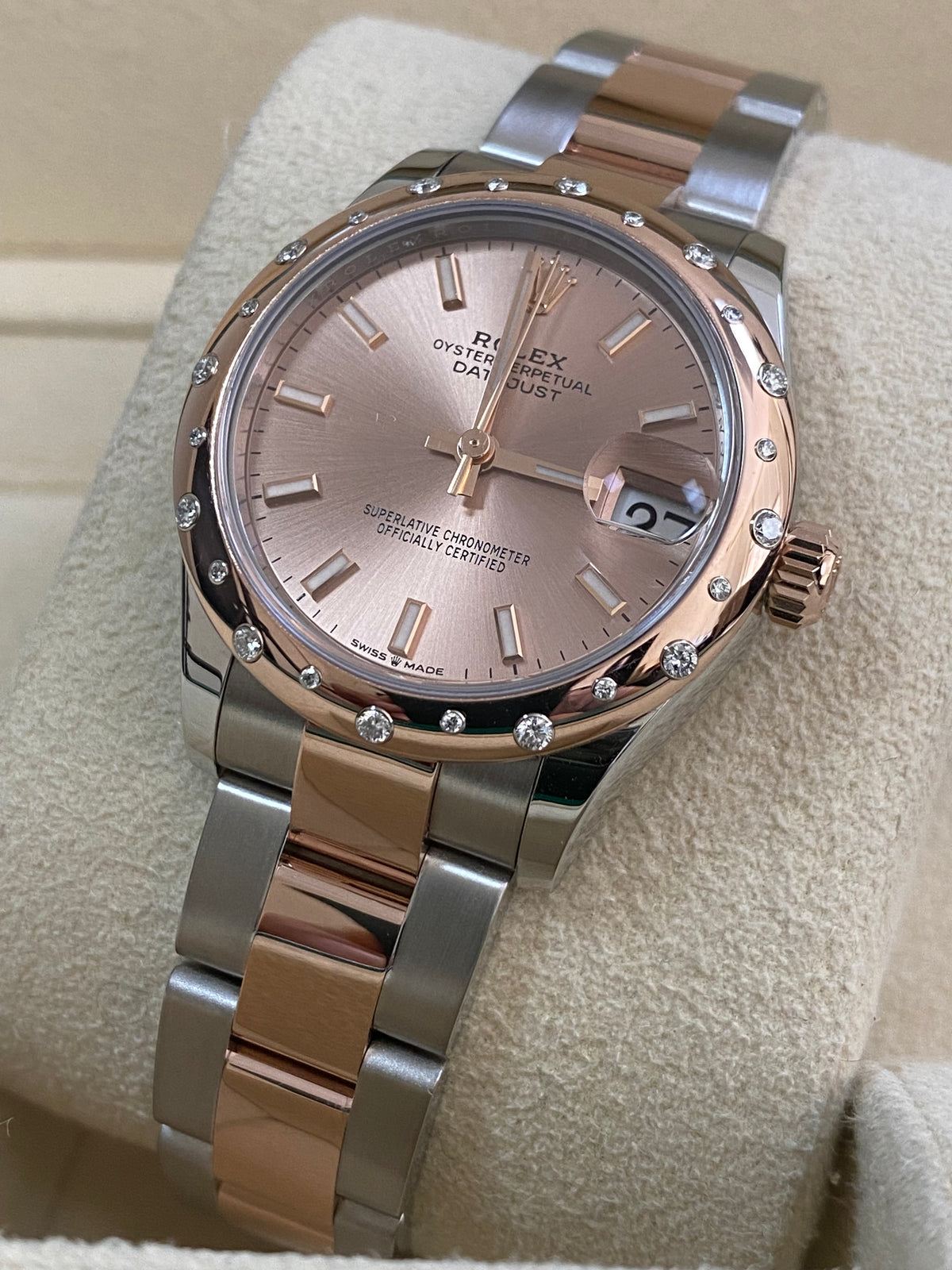 Rolex Steel and Everose Gold Datejust 31 - 2022 - Floating Diamond Bezel - Pink Index Dial - Oyster Bracelet - 278341RBR *FULL SET*