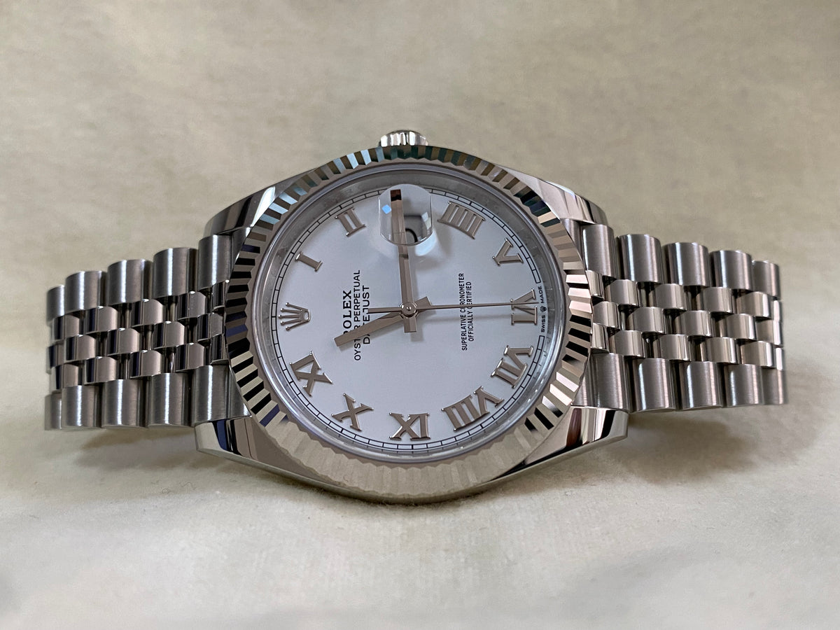 Rolex Steel  and White Gold Datejust 41 - 2024 - Fluted Bezel - White Roman Dial - Jubilee Bracelet - 126334 *COMPLETE SET*