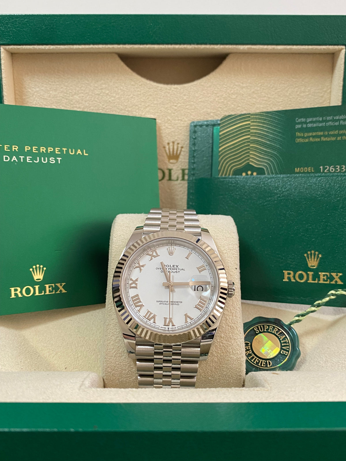 Rolex Steel  and White Gold Datejust 41 - 2024 - Fluted Bezel - White Roman Dial - Jubilee Bracelet - 126334 *COMPLETE SET*