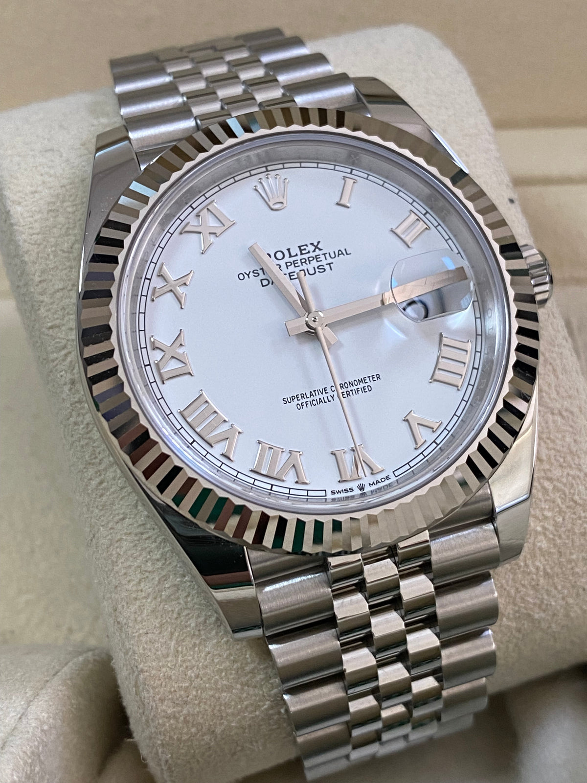 Rolex Steel  and White Gold Datejust 41 - 2024 - Fluted Bezel - White Roman Dial - Jubilee Bracelet - 126334 *COMPLETE SET*