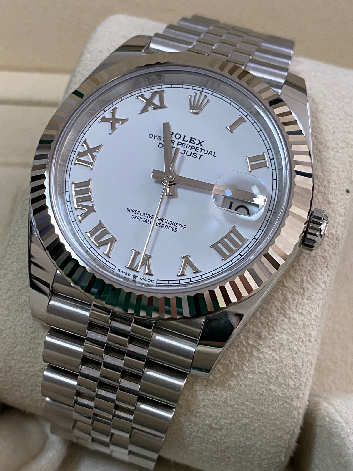 Rolex Steel  and White Gold Datejust 41 - 2024 - Fluted Bezel - White Roman Dial - Jubilee Bracelet - 126334 *COMPLETE SET*