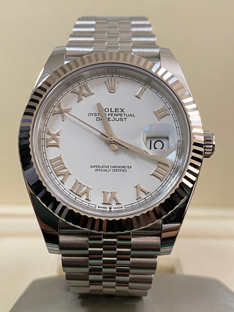 Rolex Steel  and White Gold Datejust 41 - 2024 - Fluted Bezel - White Roman Dial - Jubilee Bracelet - 126334 *COMPLETE SET*