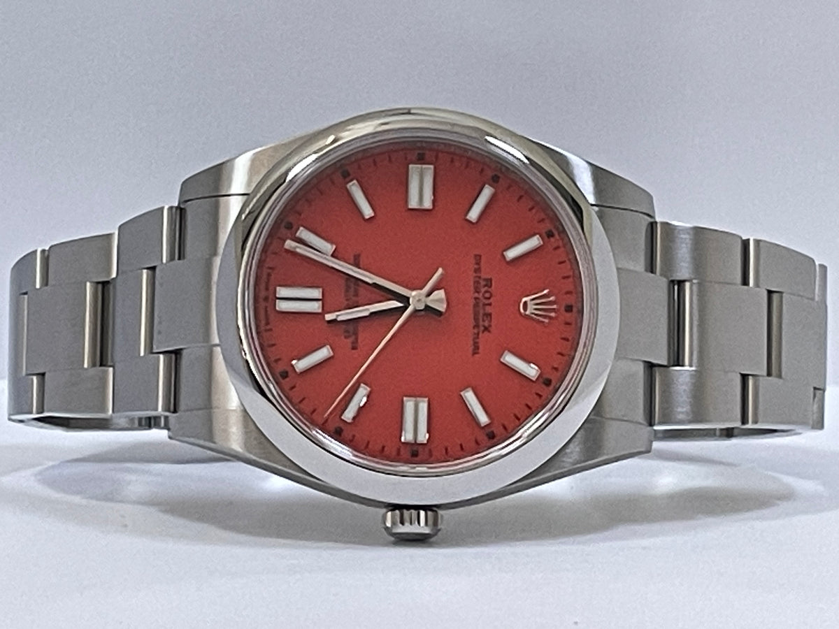 Rolex Oyster Perpetual 41 - 2021 - Domed Bezel - Coral Red Dial - Oyster Bracelet - 124300 Discontinued Model