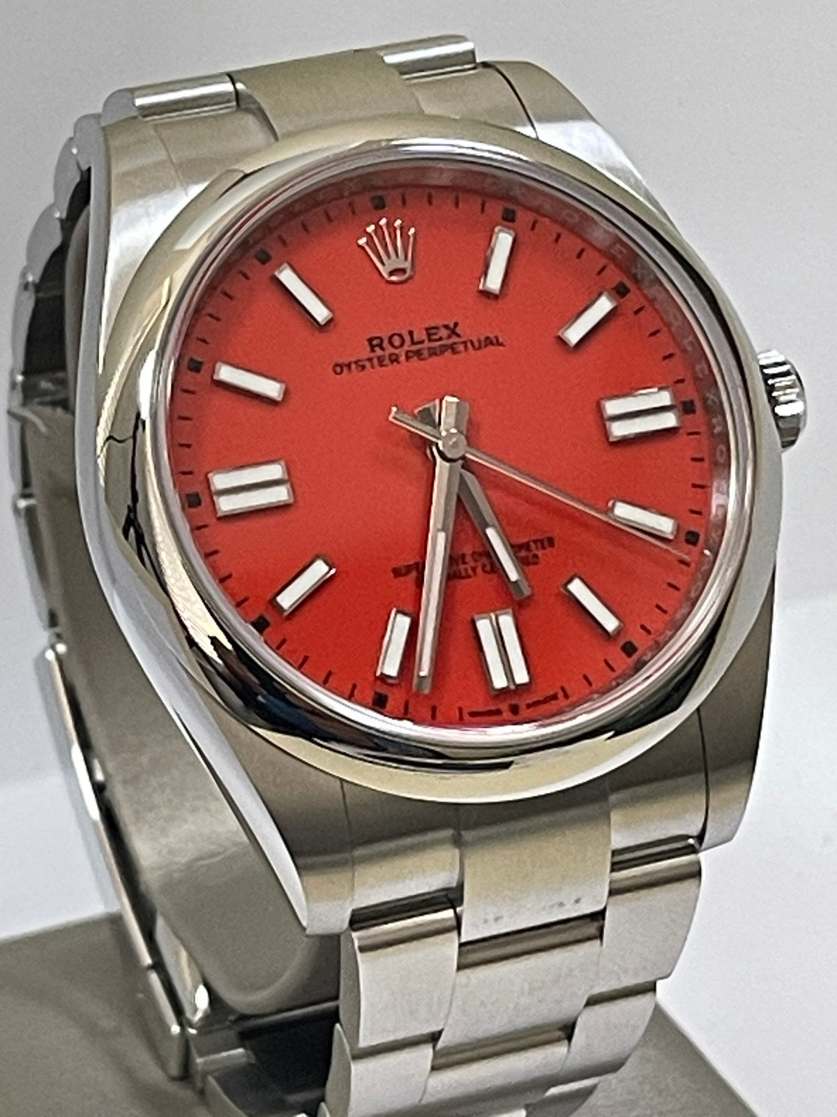 Rolex Oyster Perpetual 41 - 2021 - Domed Bezel - Coral Red Dial - Oyster Bracelet - 124300 Discontinued Model