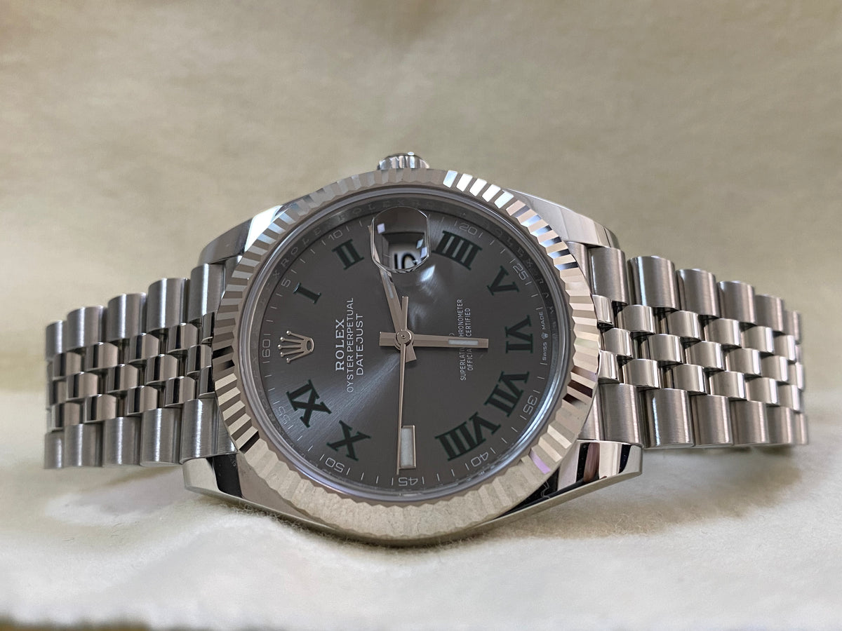 Rolex Steel and White Gold Datejust 41 - 2024 - Fluted Bezel - "Wimbledon" Dial - Jubilee Bracelet - 126334 *FULL SET*