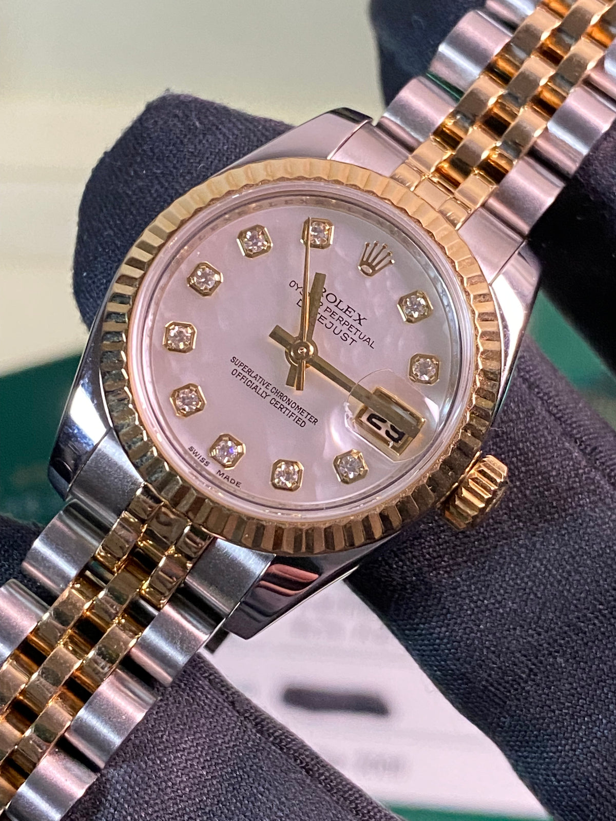 Rolex Yellow Gold and Steel Lady-Datejust - 2008 - Fluted Bezel - Mother-of-Pearl Diamond Dial - Jubilee Bracelet - 179173 *FULL SET*