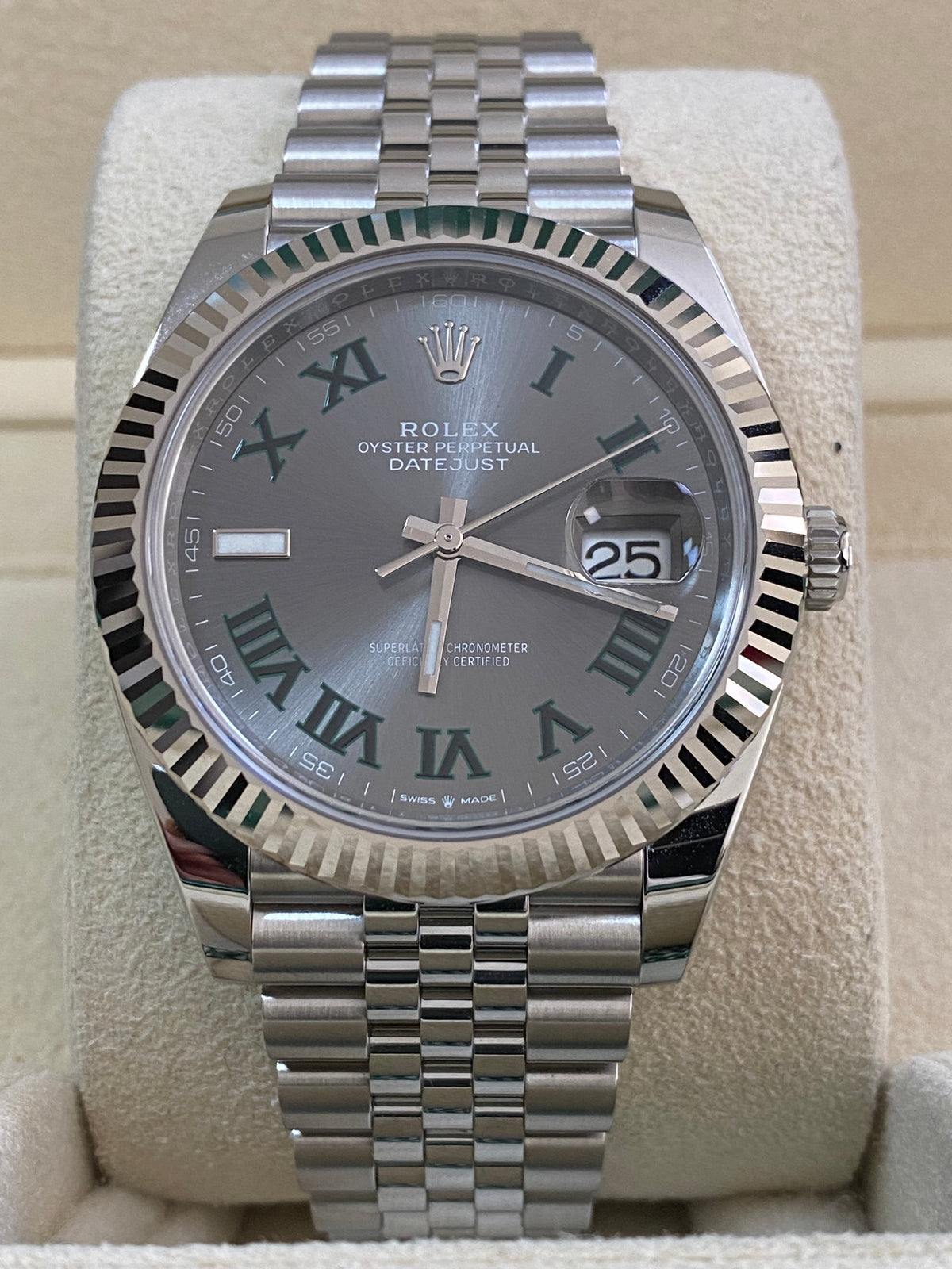 Rolex Steel and White Gold Datejust 41 - 2024 - Fluted Bezel - "Wimbledon" Dial - Jubilee Bracelet - 126334 *FULL SET*