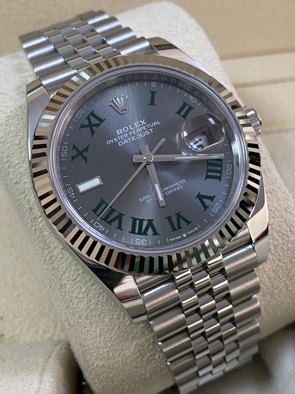 Rolex Steel and White Gold Datejust 41 - 2024 - Fluted Bezel - "Wimbledon" Dial - Jubilee Bracelet - 126334 *FULL SET*