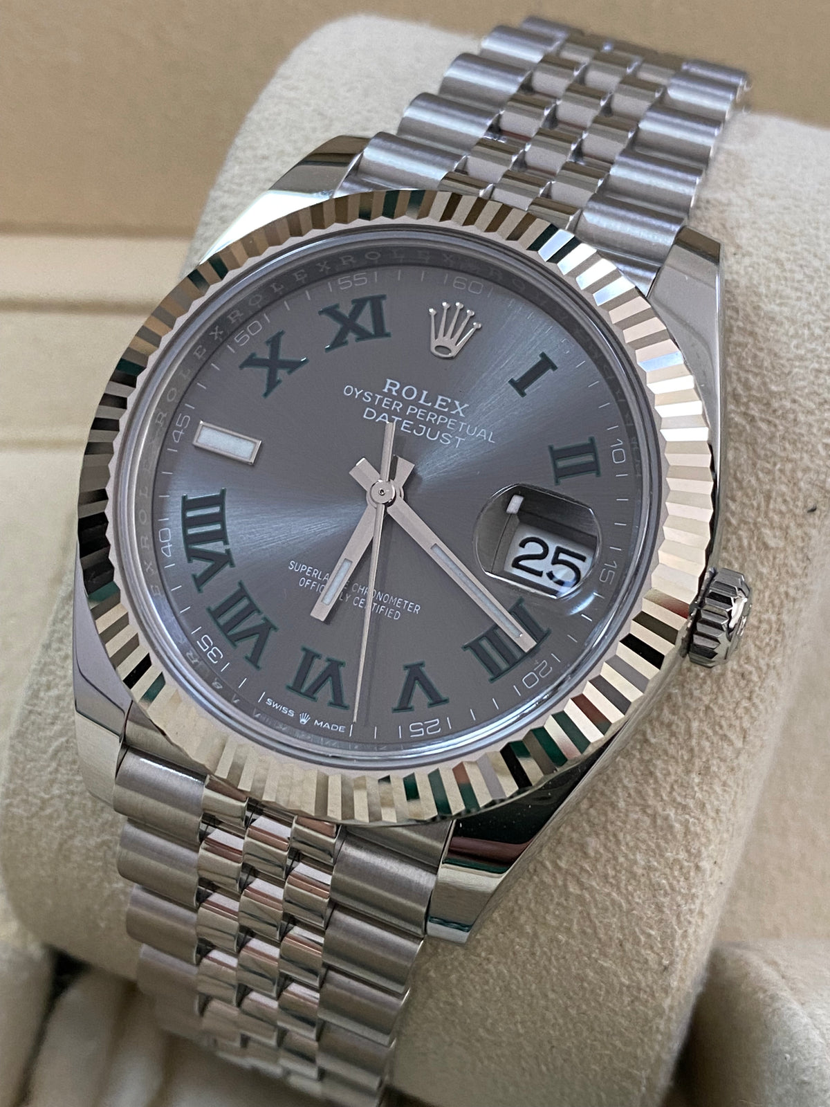 Rolex Steel and White Gold Datejust 41 - 2024 - Fluted Bezel - "Wimbledon" Dial - Jubilee Bracelet - 126334 *FULL SET*