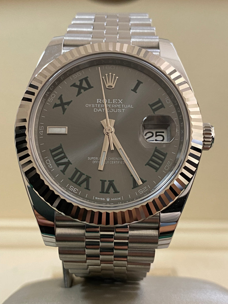 Rolex Steel and White Gold Datejust 41 - 2024 - Fluted Bezel - "Wimbledon" Dial - Jubilee Bracelet - 126334 *FULL SET*