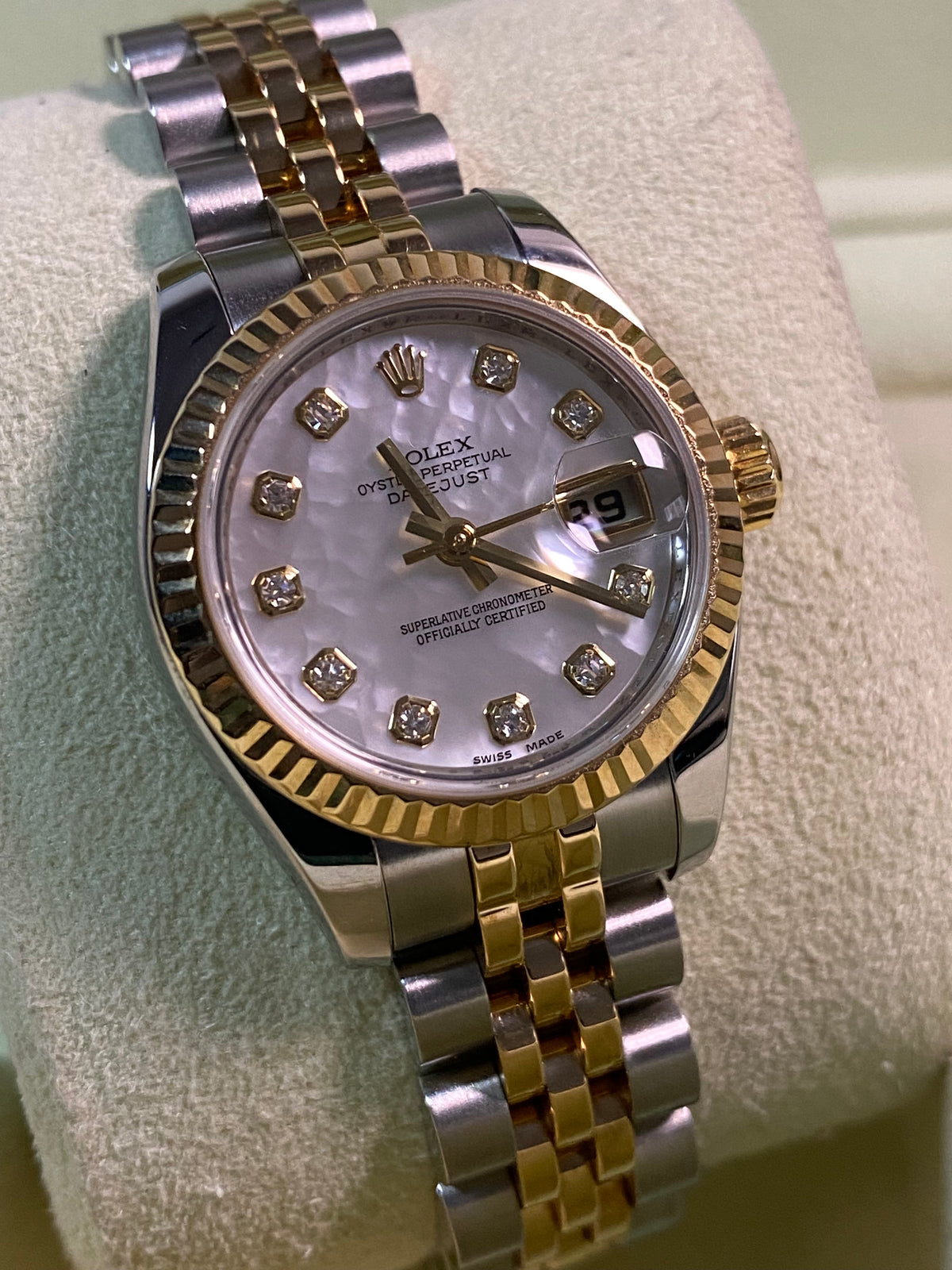 Rolex Yellow Gold and Steel Lady-Datejust - 2008 - Fluted Bezel - Mother-of-Pearl Diamond Dial - Jubilee Bracelet - 179173 *FULL SET*