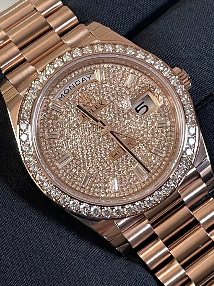 Rolex Everose Gold Day-Date 40 - 2023 - Diamond-Set Bezel - Diamond Paved Dial - President Bracelet - 228345RBR