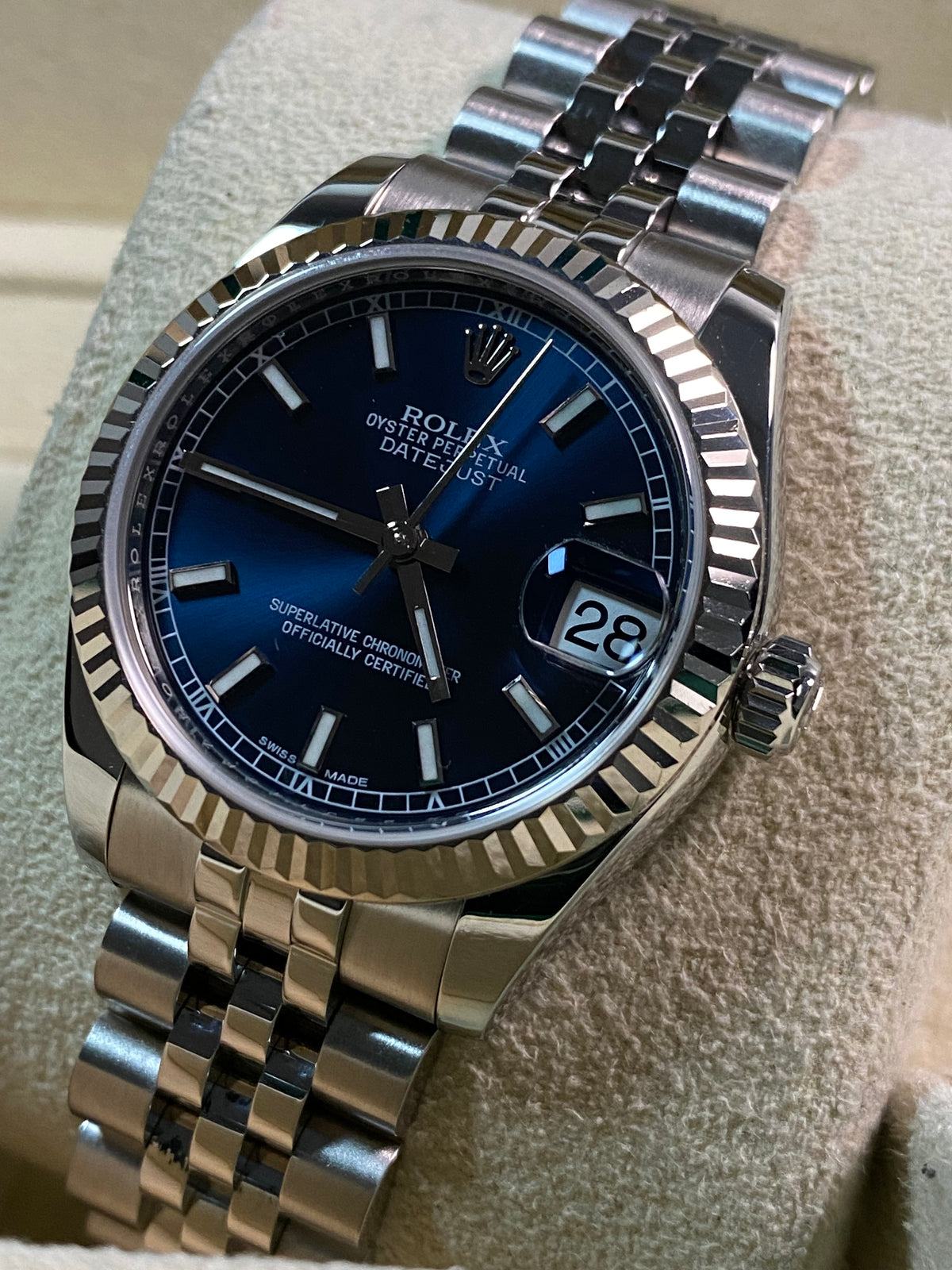 Rolex Steel Datejust 31 - 2016 - Fluted Bezel - Blue Index Dial - Jubilee Bracelet - 178274 *FULL SET*